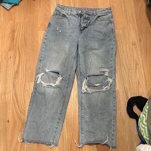 SHEIN Light Blue Distressed Boyfriend Jeans